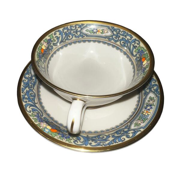 Lenox Autumn collection Blue and Gold fall tea cup and saucer set 4 dinnerware - Picture 9 of 10